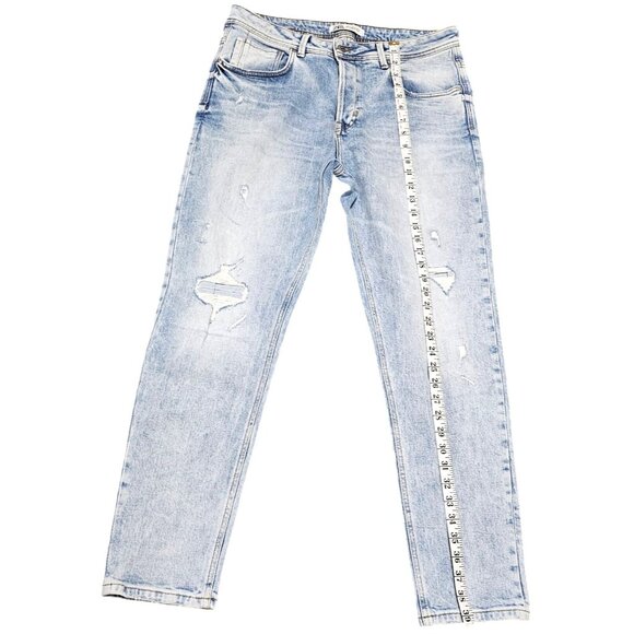 Zara Woman's Light Wash Distressed Straight-Leg Denim Jeans Size 34 - Picture 11 of 14